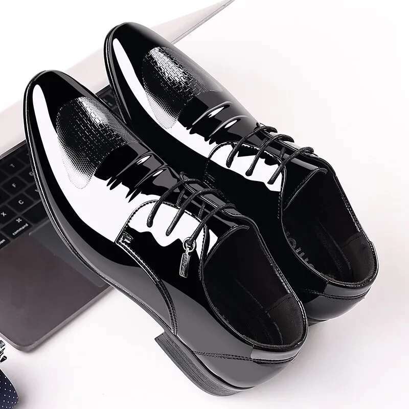 Business Oxford Men Breathable Patent Leather Formal Shoes Plus Size Man Office Wedding Flats Male Black