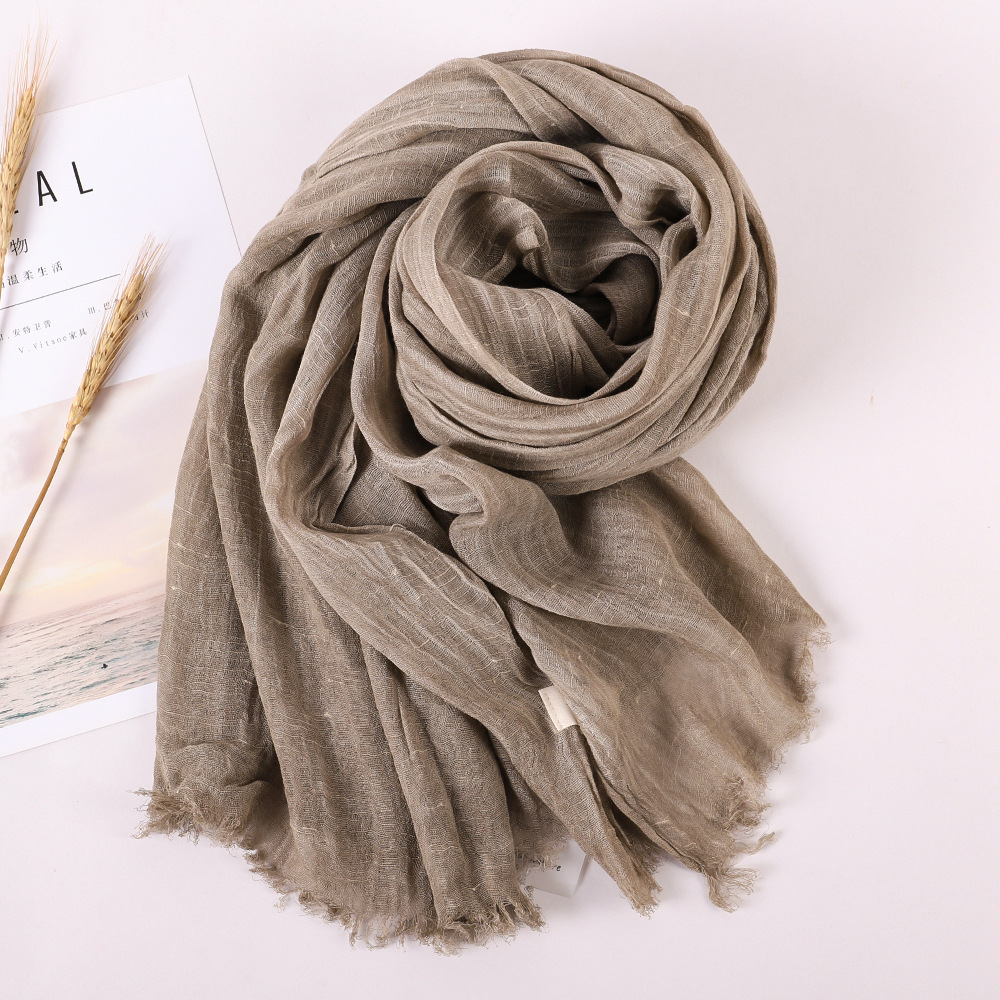 K189 Spring and summer new pure color wool cotton and linen scarf tassel literary shawl summer printing all-match cotton and linen scarf wholesale