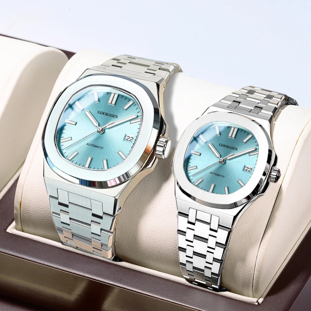 GOOBASEN Couple Watches Trend Fashion Quartz Watch for Lover Waterproof Stainless Steel Wristwatch Luminous Date Gifts 2 Pcs 250320