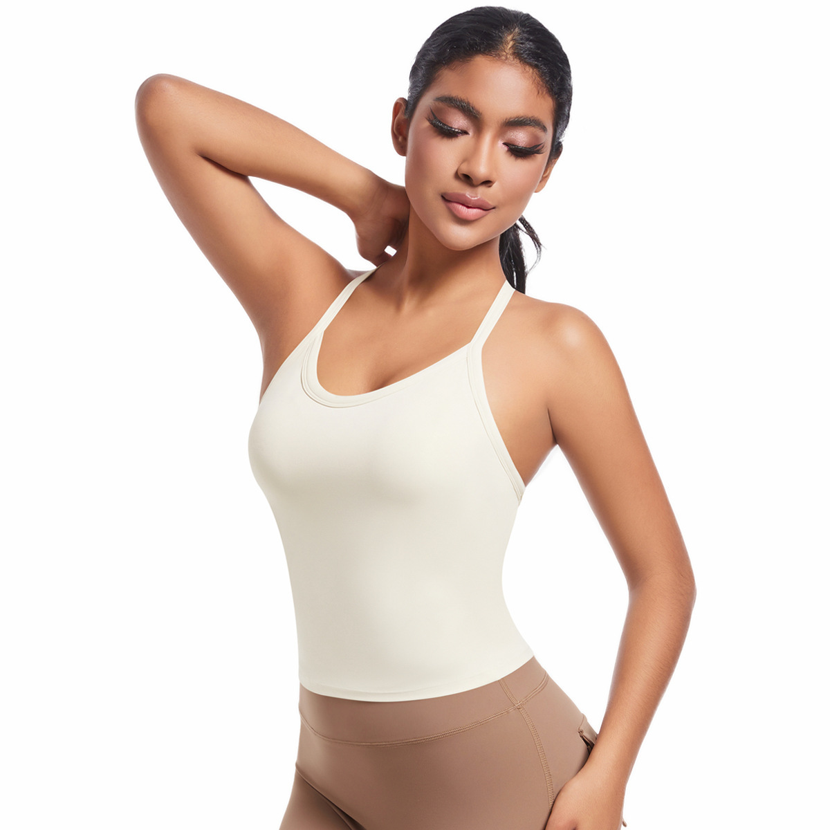 New double-sided nylon solid color back cross sports bra, running fitness yoga suit, vest top for women