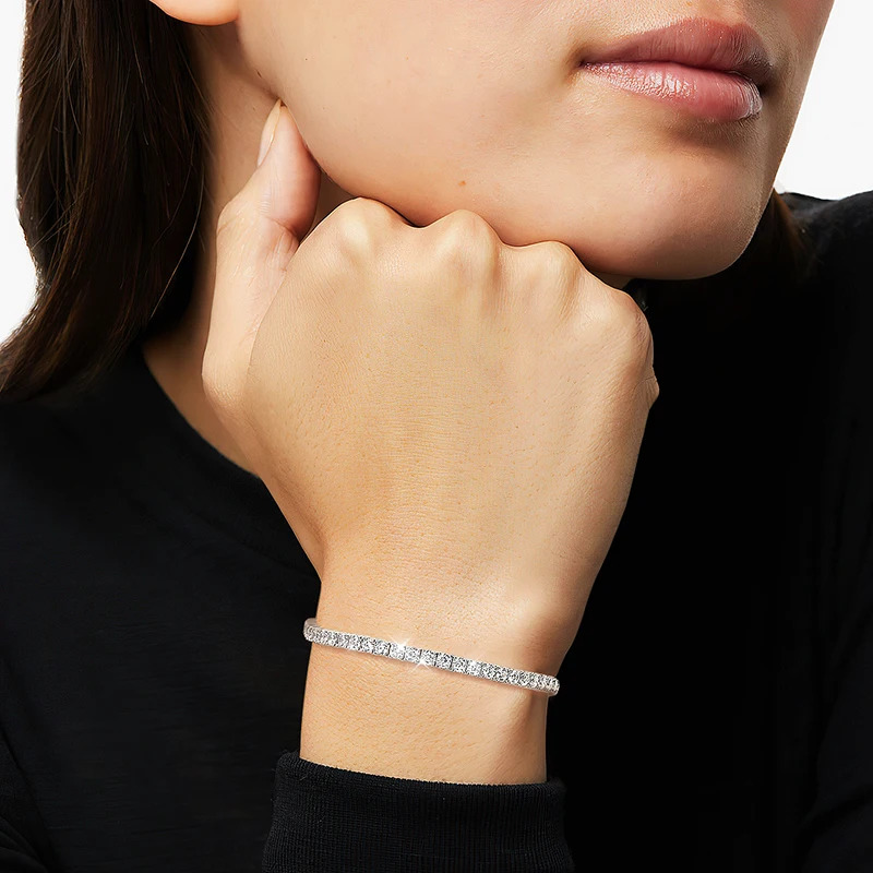 2.5-6.5MM D VVS1 Moissanite Tennis Bracelet for Women Man Sterling Silver Plated 18K White Gold Sparkling Party Bracelet Jewelry