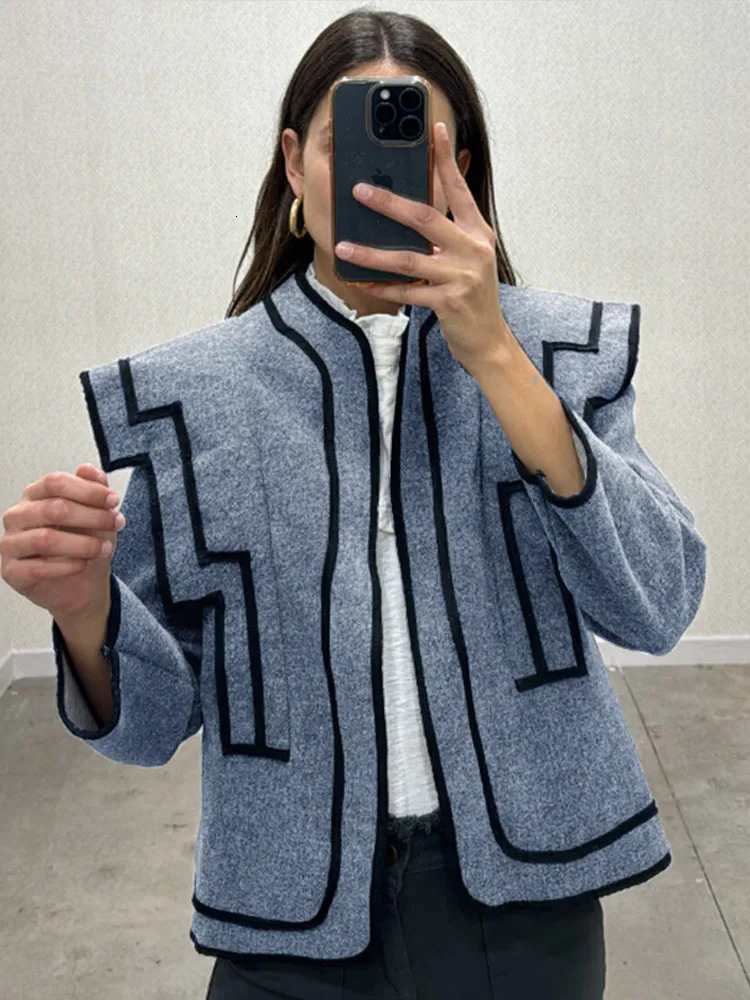 Eleganmt Grey Irregular Shoulder Womans Short Jacket 2025 Fashion Long Sleeve O Neck Coats Lady Spring High Street Outwear 250313