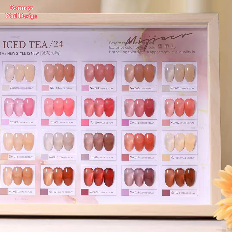 Rormays Pink Jelly gel Polishing 24PCS Mixed Clearcoat Durable Soaking Ice Penetrating Nude Peach UV LED Nail Primer 15ML Salon Nail Wholesale Factory