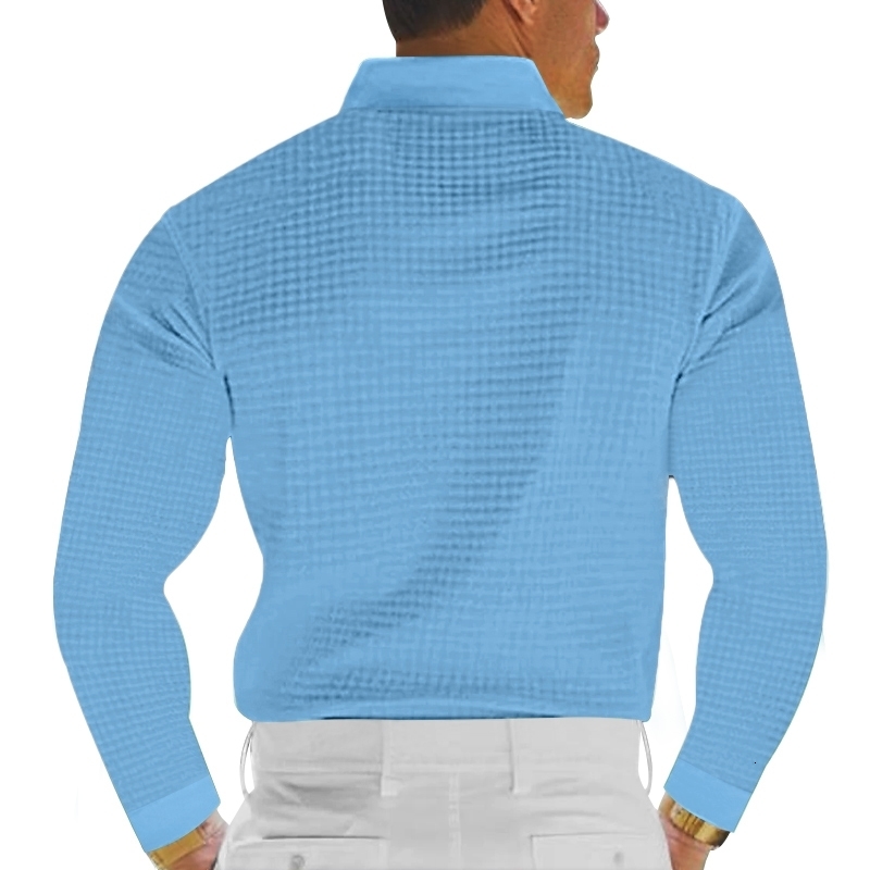 Mens plain long sleeved polo shirt with button stereo casual workwear business suit set ious style accessible for 250320