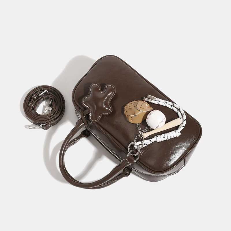 Bowling womens small bag luxury designer handbag and wallet 2025 new retro PU leather shoulder horizontal body Y250319