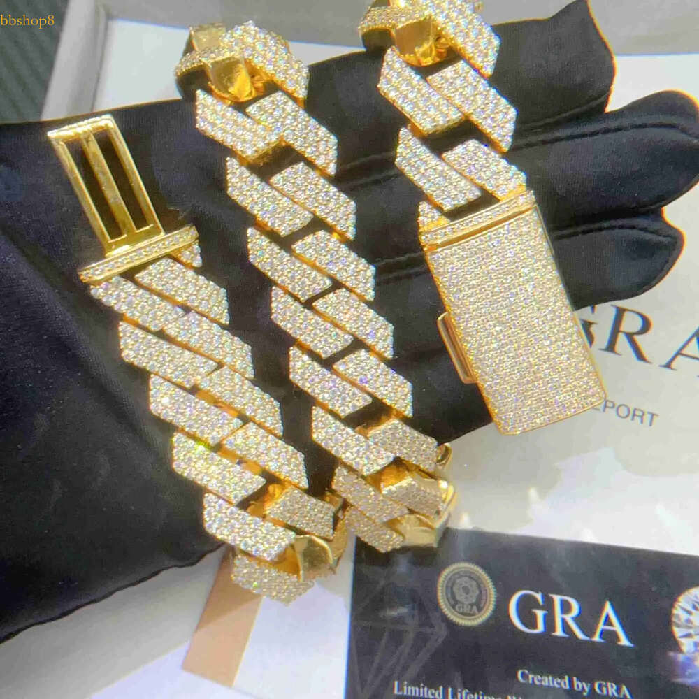 Gra Certificated Vvs Moissanite 20mm Pure Sterg Sier Necklace Chains Iced Out Cuban k Chain