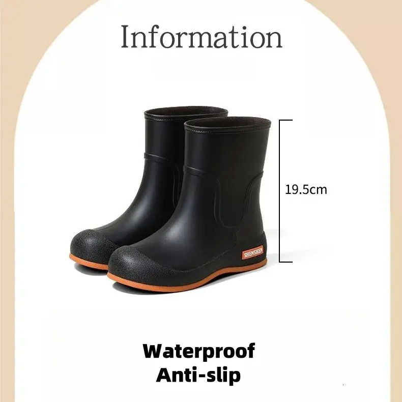 Fashion Rain Shoes Women Adult Short Water Shoes Anti-slip Rain Boots Outside Water Thickened Kitchen Work Waterproof Simple 250317