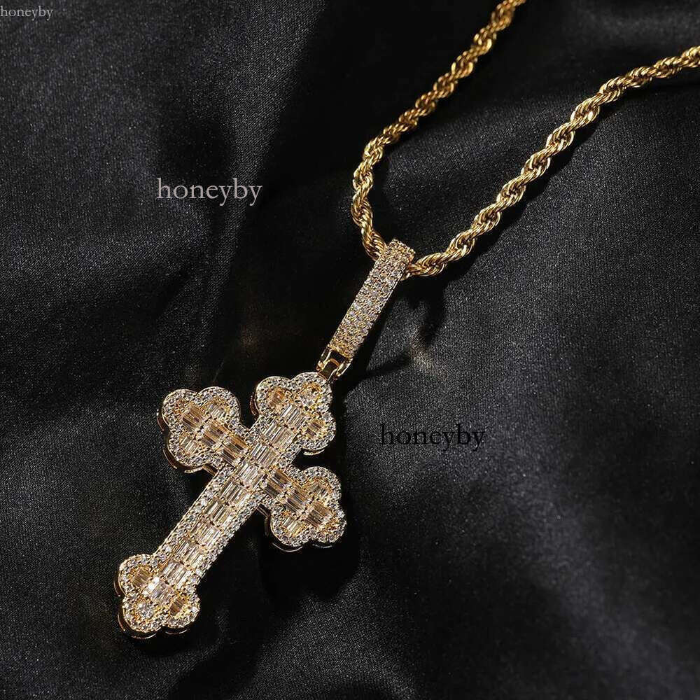 Iced Out Cloud Cross Pendant 4mm Tennis Chain Necklace Gold Sier Bg Cubic Zirconia Men Hip hop Rock Jewelry