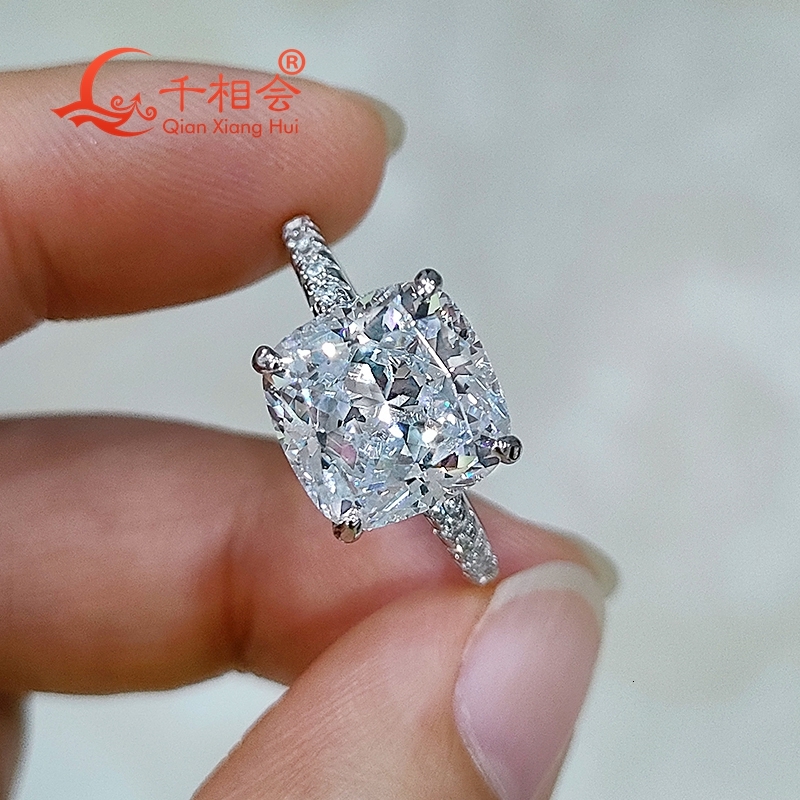 5ct 10x10mm Cushion Cut Moissanite Half Band Ring 925 Sterling Silver D Color VVS round Diamond Wedding Engagement Jewelry