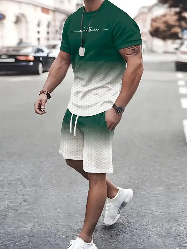 2025 Summer Mens Sportswear Loose Fashion Clothing 3D Printed Tshirt Shorts Simple Se 250320