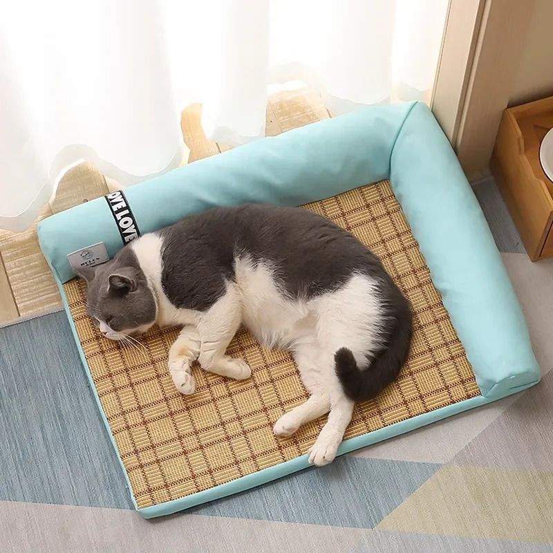 Summer Pet Cooler Cat Kennel Dog Ice Cooling Rattan Mat Bed Removable Washable Nonstick Hair Supplies 250312