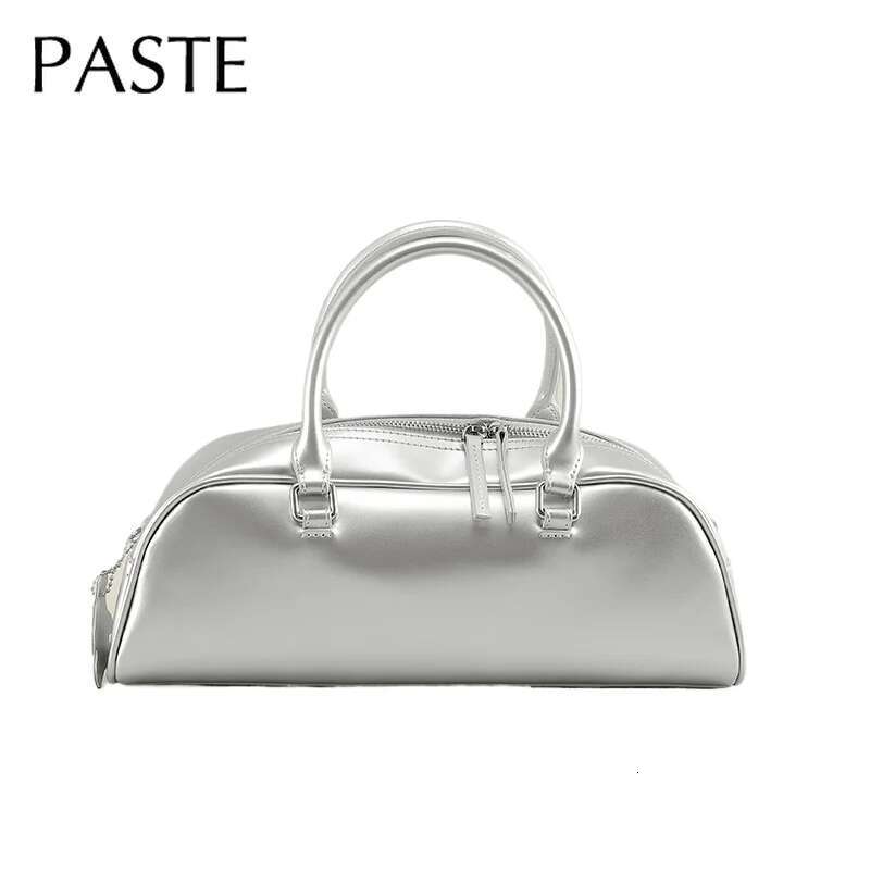 New Large Glossy Surface Oil Wax Cow Leather Women Handbag Horizontal Cowskin Tote Beige Sier Travel Shoulder Bag