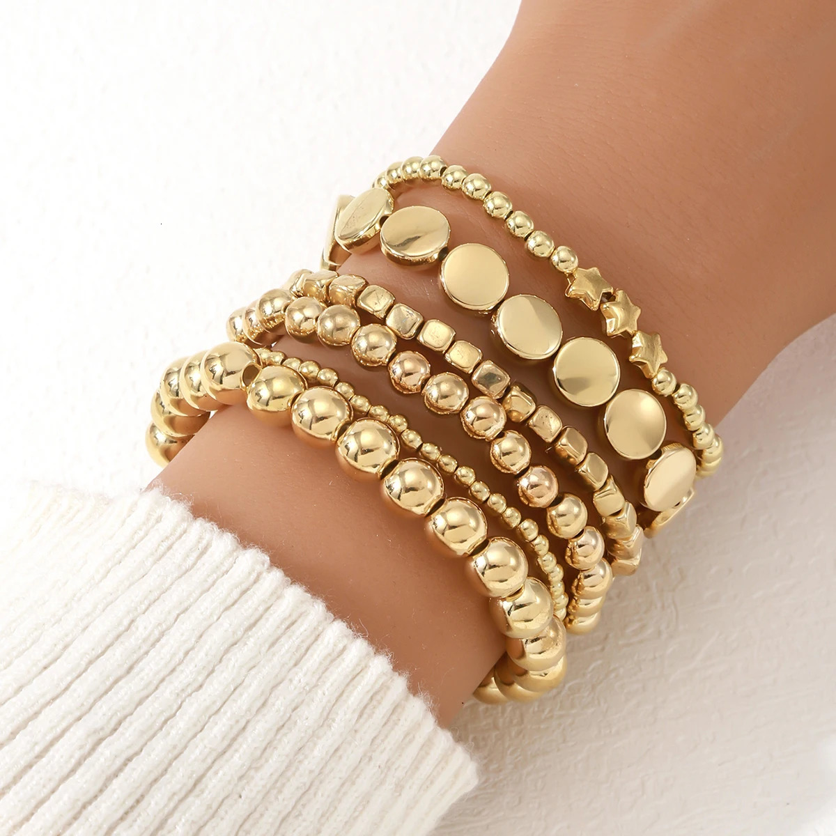 Vintage CCB Bead Beaded Bracelet Creative Flat Bead Star Bead Bracelet Set for Womens Bohemian Daily Versatile Jewelry Gifts 250318