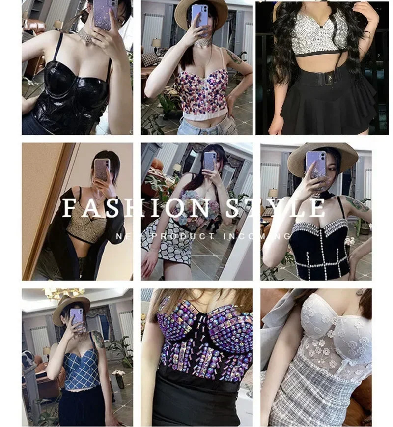 Summer High End Tops Women Corset Bling Diamond Sequined y2k Tank Woman Clothes Quality Push Up Bustier Ladies Crop Top 250320