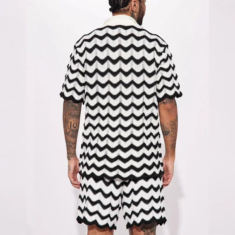 Summer Mens Knitted Fashion Printed Shirt and Shorts Two Piece Set for Sports and Leisure Mens Wear 250320