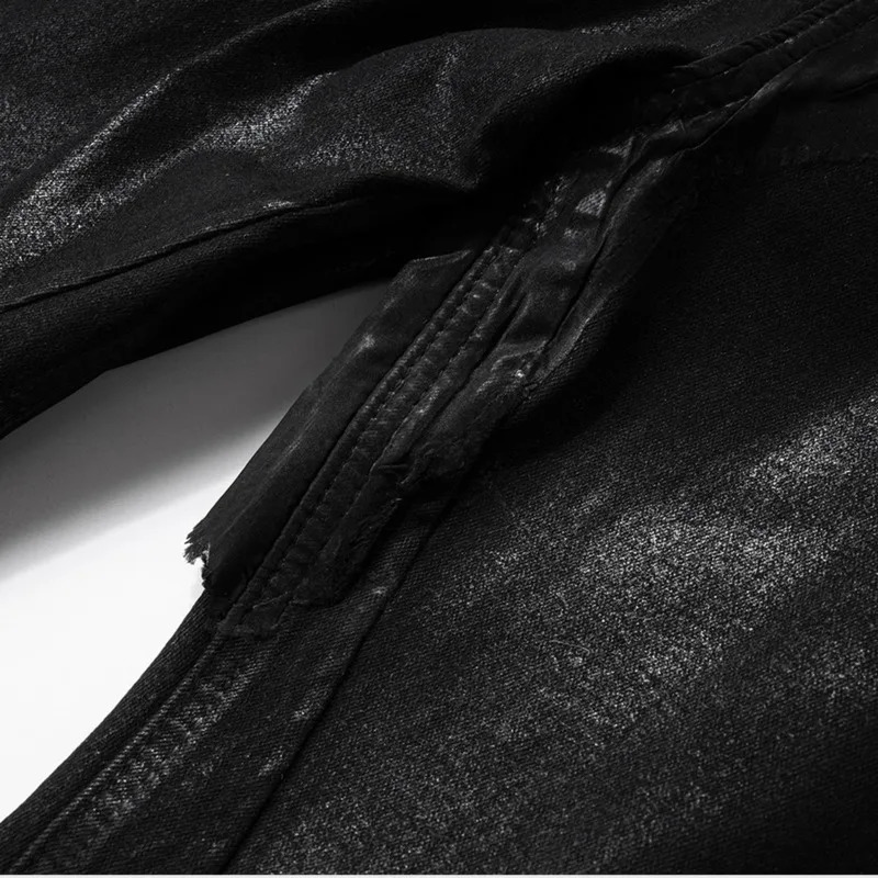 PFNW High Street Coated Brushed Micro Flare Drag Black Jeans Mens Loose Elastic Waxing Trouser Niche n 28W5688 250317