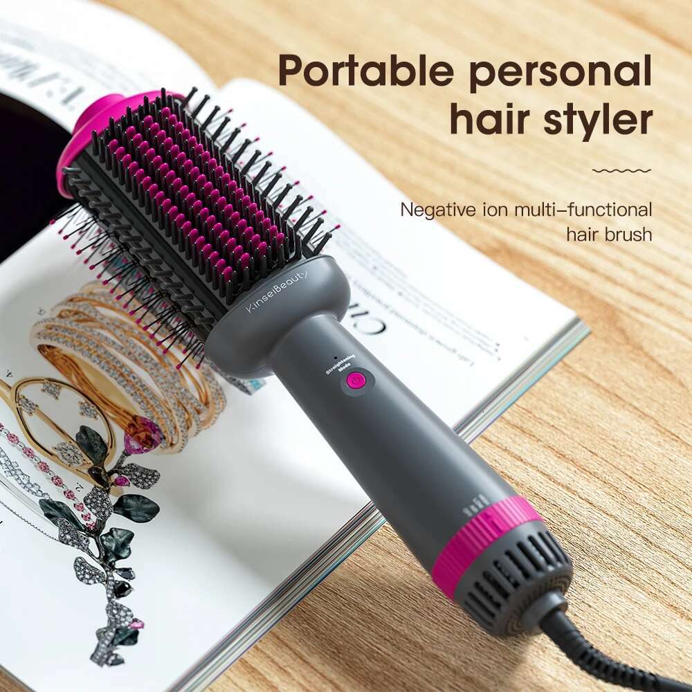 Kinseibeauty Dryer And Straightening 2In1 Ion Straightener Hair Electric Hot Air Brush Anti-Ig Blower