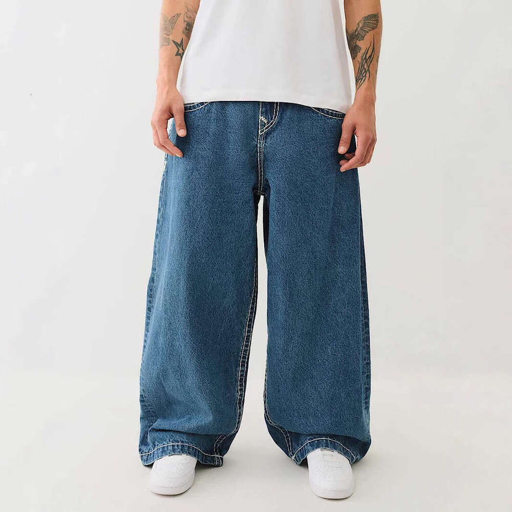 Street American fashion brand embroidered loose wide leg baggy jeans casual pants