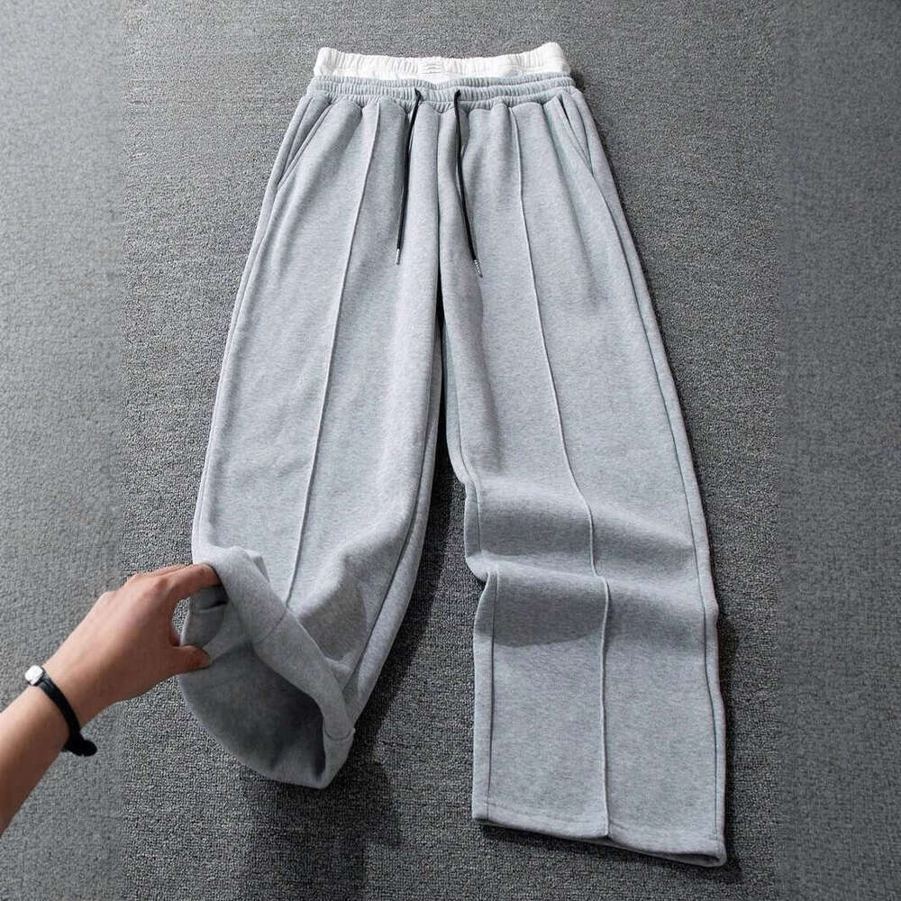 American style contrasting splicing double waisted loose straight leg sports casual with drawstring guard pants