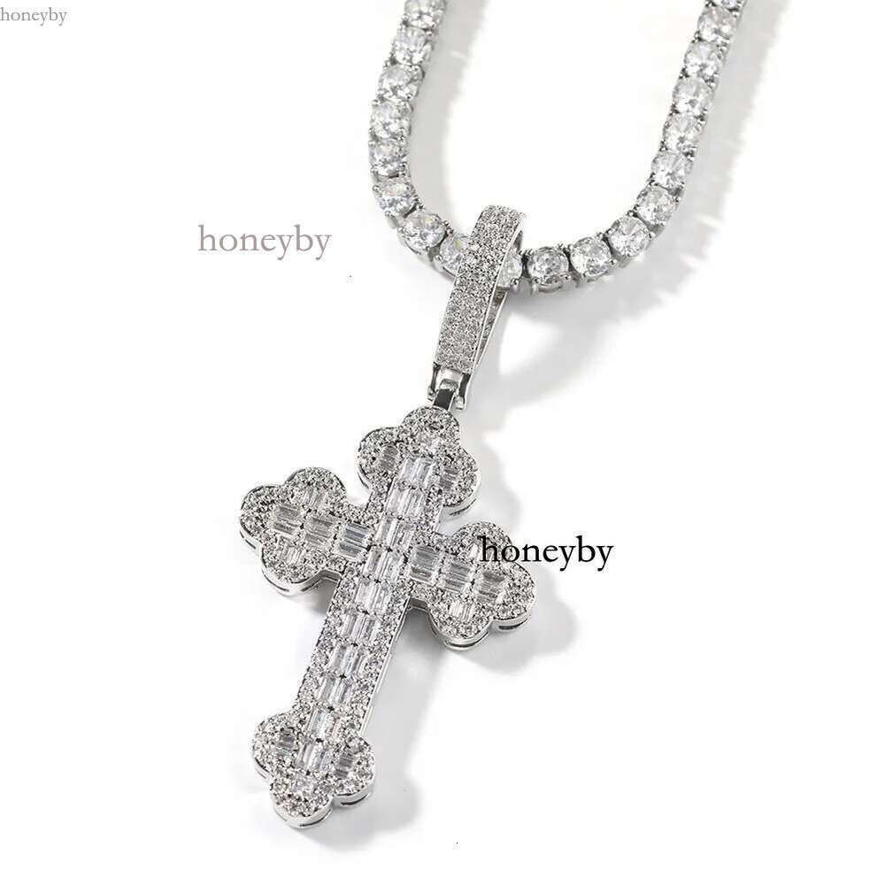 Iced Out Cloud Cross Pendant 4mm Tennis Chain Necklace Gold Sier Bg Cubic Zirconia Men Hip hop Rock Jewelry