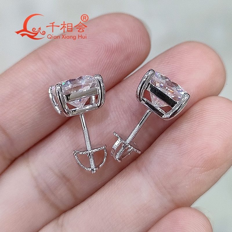 S925 silver 8.5*8.5mm 3ct cushion shape D VVS moissanite stone ear stud Earring for jewelry gift dating women wedding