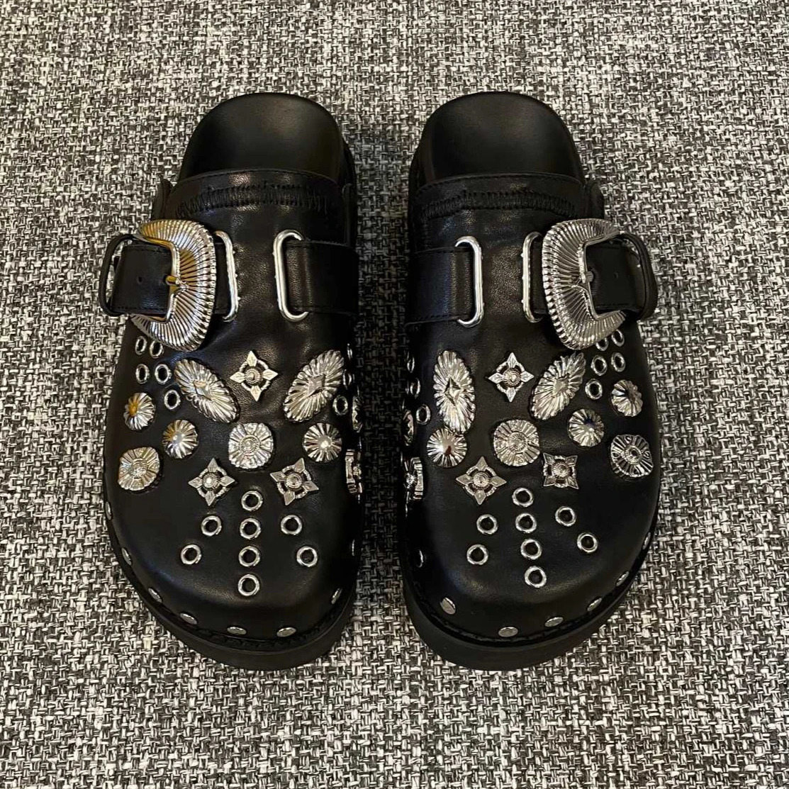 Black personality unique retro summer womens shoes cowhide platform sandals all leather 250321BJ - view 7