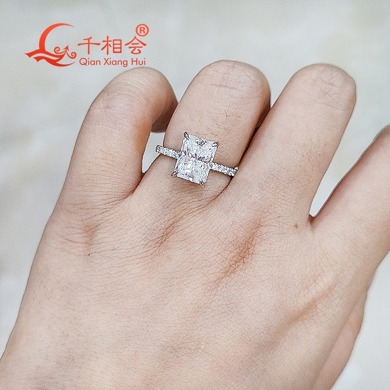 3ct 7*9mm radiant claws full stones round half Eternity Band D vvs moissanite 925 Sterling Silver Ring Jewelry Engagement Ladie