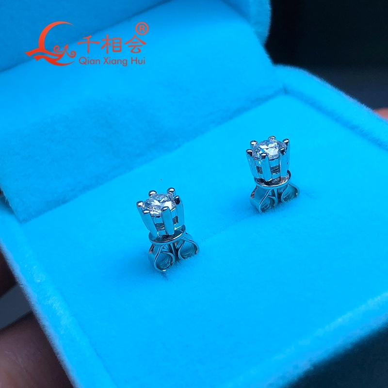 S925 Silver White Color D VVS Moissanite Stone round Shape 4mm Single Ear Stud Womens Jewelry Gift for Dating