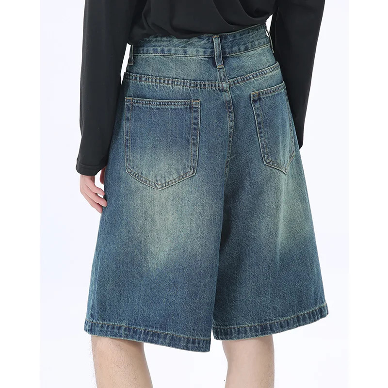 Summer Mens Jeans Retro Extreme Hip Hop Denim Shorts Y2K Brand Loose Fit Straight Leg 250312