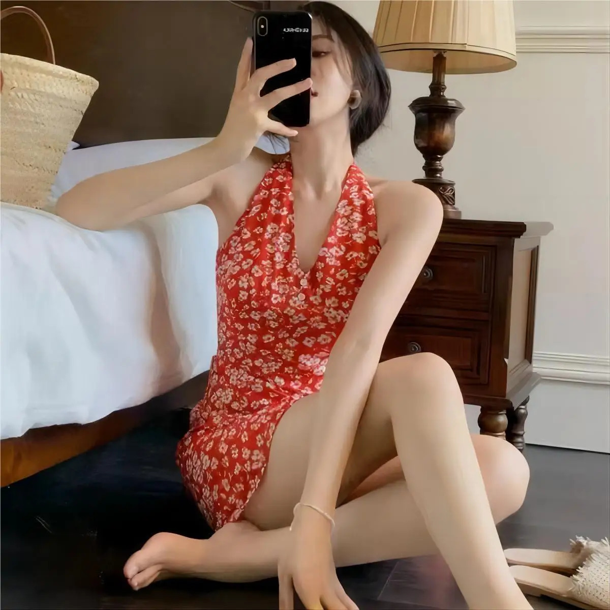 Womens mini dress summer fashion womens vest printed floral chiffon shirt pleated short sleeved fluffy casual 250320