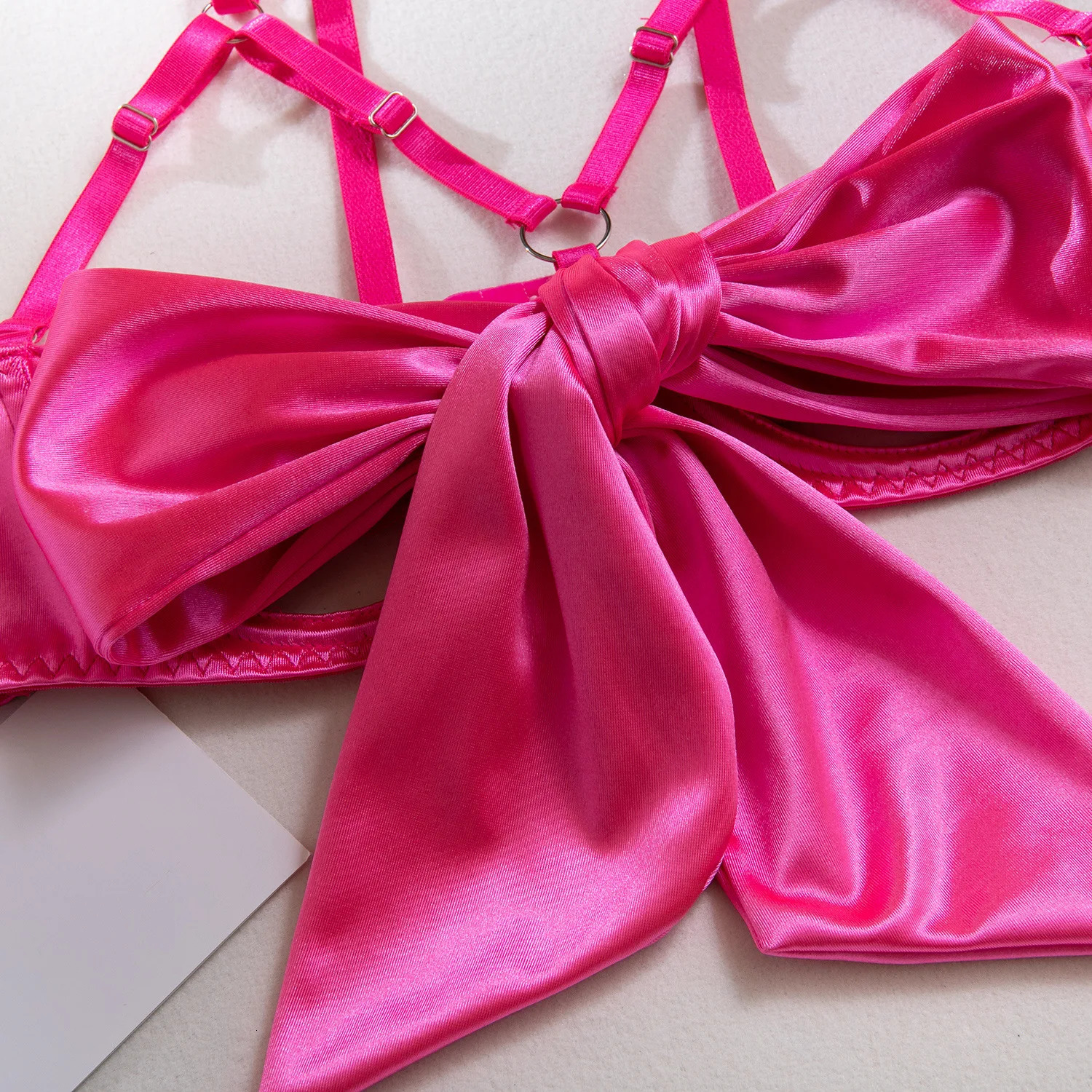 Sexy Solid Stain Lingerie Set Womens Hollow Out Bow Lace Up Exotic Apparel Suit Pure Desire Style Uniform Underwear Bra Brief 250320