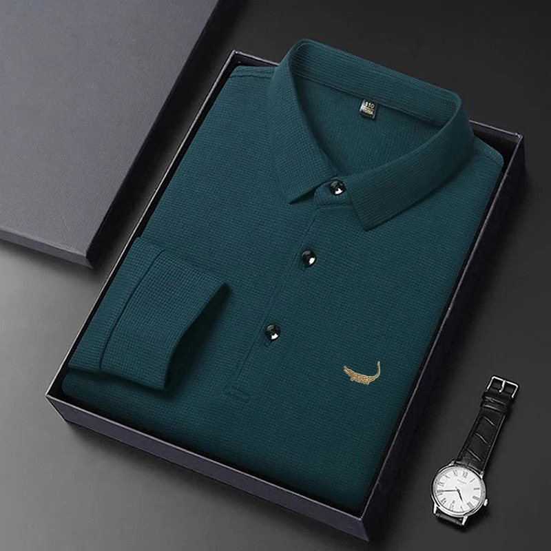 2024 highquality mens long sleeved Tshirt with spring and summer cotton embroidery polo shirt clothing a collar loose bottom 250320