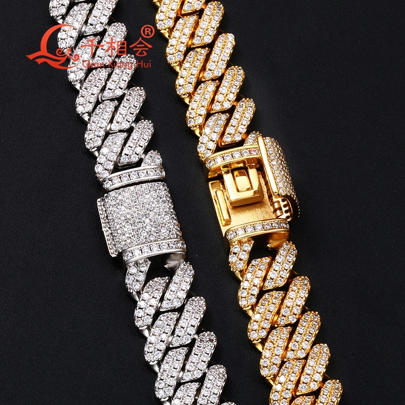 Necklace S925 silver 8-20mm two rows Cuban Link Iced Out Hip Hop white Moissanite Link Chain Jewelry for Women Men Gifts