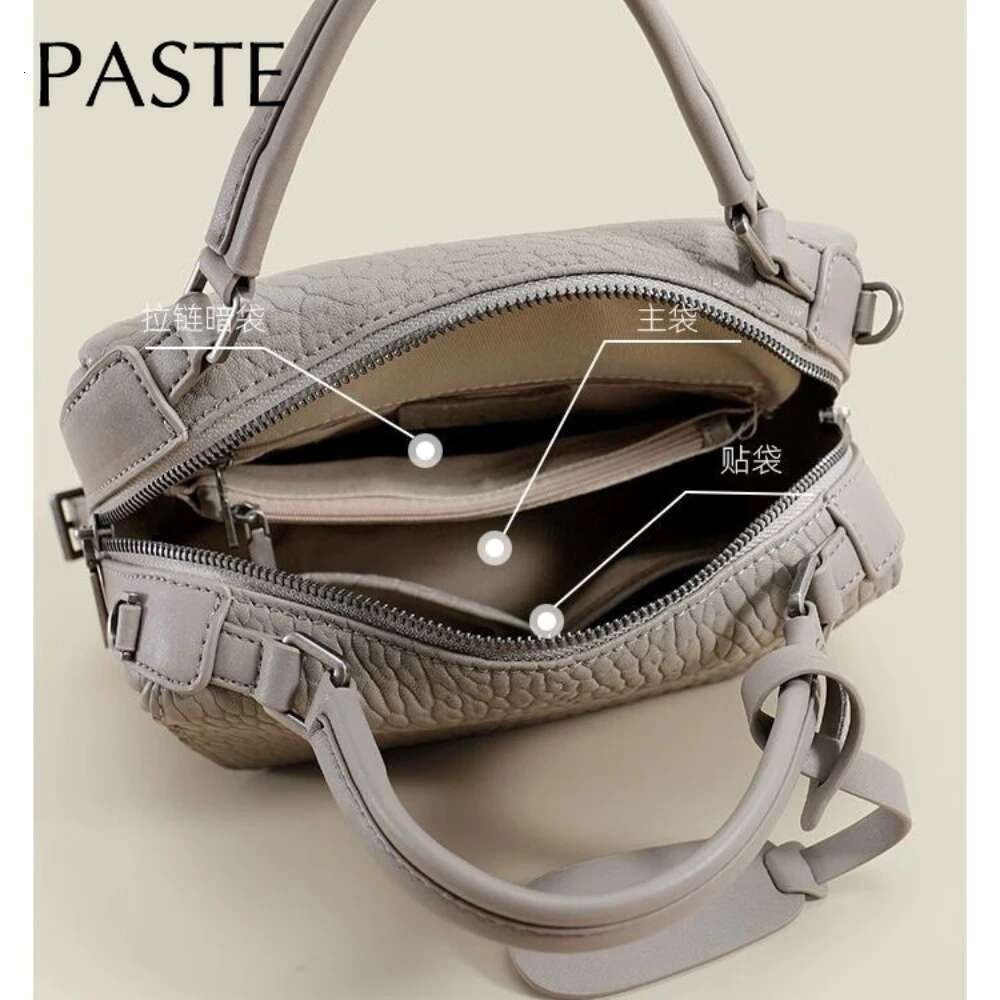 Bubble Pattern Grey Sheepskin Ladies Boston Tote Best Quality Real Leather Women Handbag Commuter Female Shoulder Bag