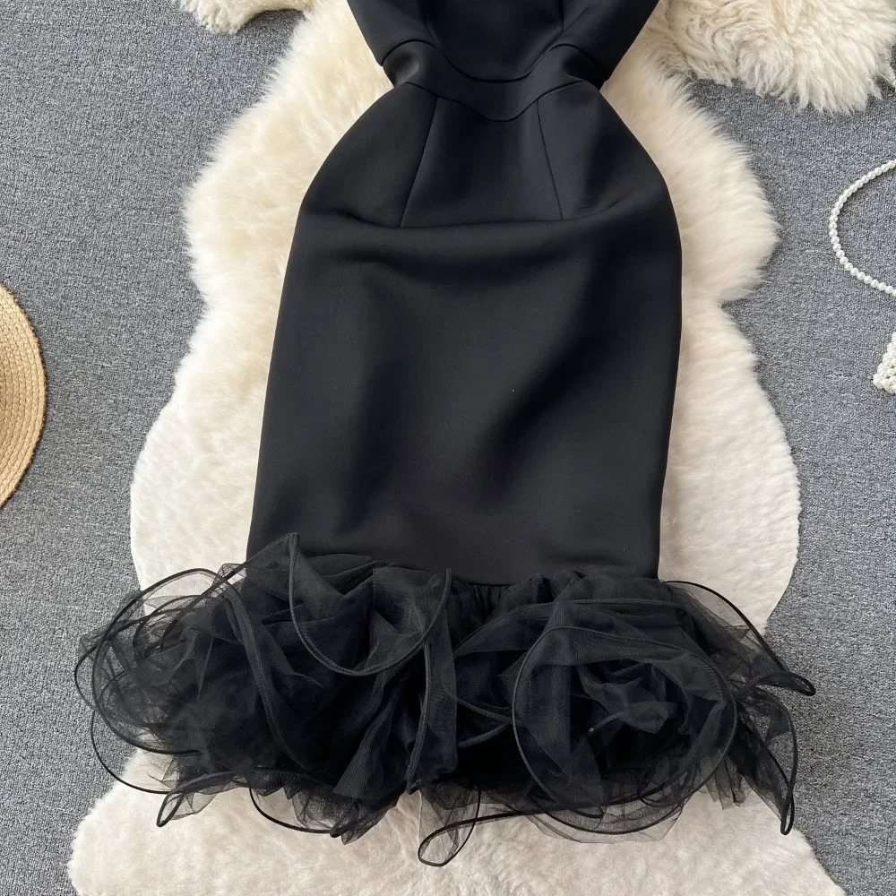 Womens fashionable and elegant bow Vneck patchwork mesh sleeveless body pencil dress sexy evening gown ultrathin hip packaging clothing w250320