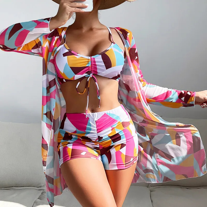 Print Three-Piece Swimsuits Tankini Sets Female Swimwear Push Up For Beach Wear Bathing Suits Pool Womens Swimming Suit 250320
