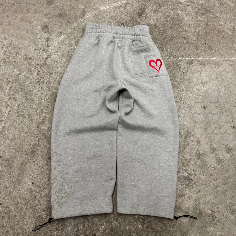 Y2K Double Waist Running Pants with Poker Embroidery Pattern Bottom Mens Gothic Hip Hop Street Clothing Unisex Bag Sports 250320