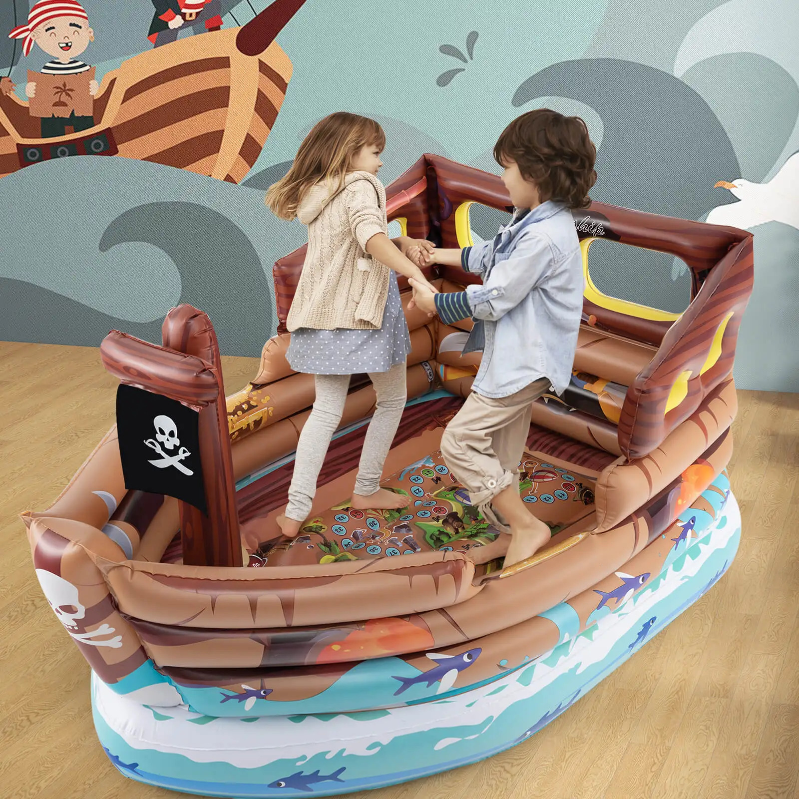 Inflatable pirate ship Playhouse wbuiltin motor inflatable toy sword 250321