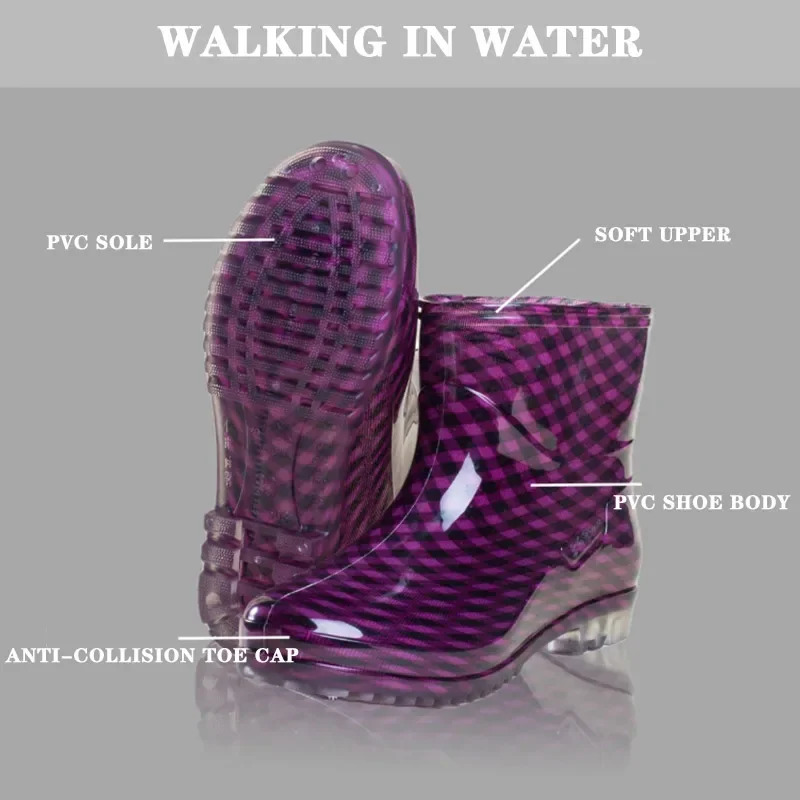 Black Polka Dots Womens Rain Shoes Waterproof And Non-slip Kitchen Work Rubber Shoes Pvc Short Tube Rain Boots Summer Shoes 250317