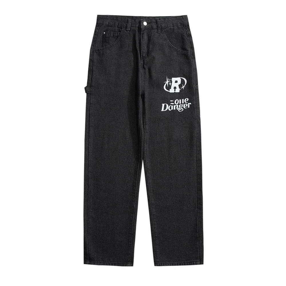Harajuku Hip hop Letter Thermal Printed Straight Pants Y2K Summer Street Rock Wear Men Loose Wide Leg Retro Jeans Trendy 250320