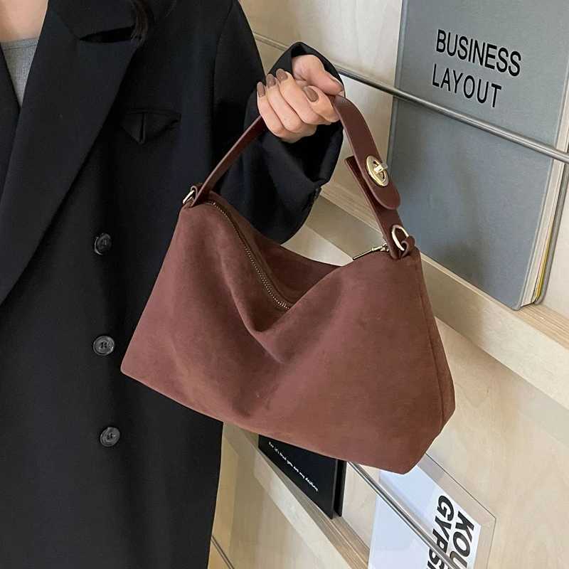Retro Fashion Womens Top Handle Handbag Artificial Suede Solid Color Shoulder Stray Bag Large Capacity Commuter Cross Body Messenger Y250320