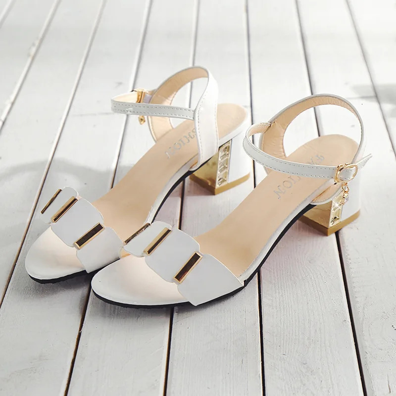 Open Toe Womens Thick High Heels Metal Decoration 3543 Sandals Black and White Fashion Casual 250321BJ - view 5