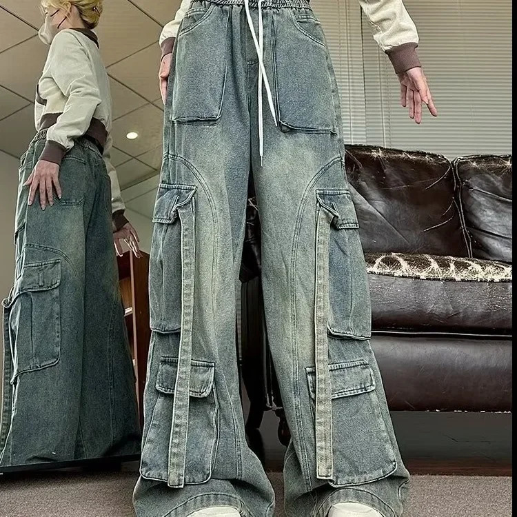 Washed Vintage American Style Womens Jeans Loose Drapey Slimming Long Trousers Spring Arrival High Street Fashion 250320