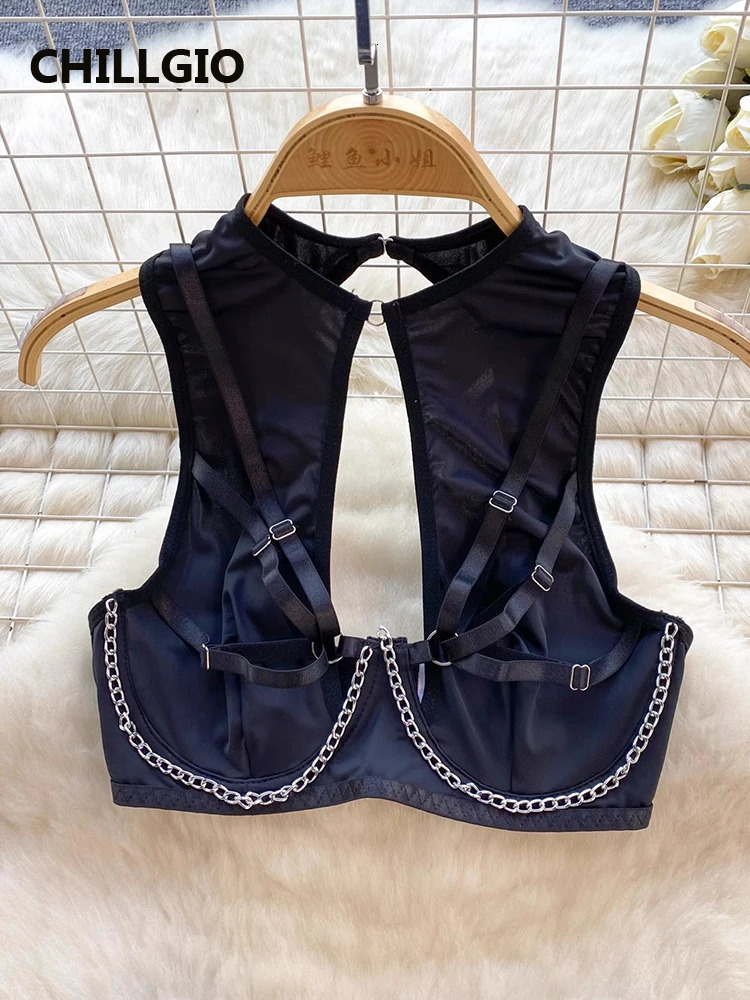 CHILLGIO Women Chain Sexy Bra Briefs Suits Fashion Three Pieces Bra Underpants Outfit Bodycon Sexy Solid Push Up Lingerie Sets 250320