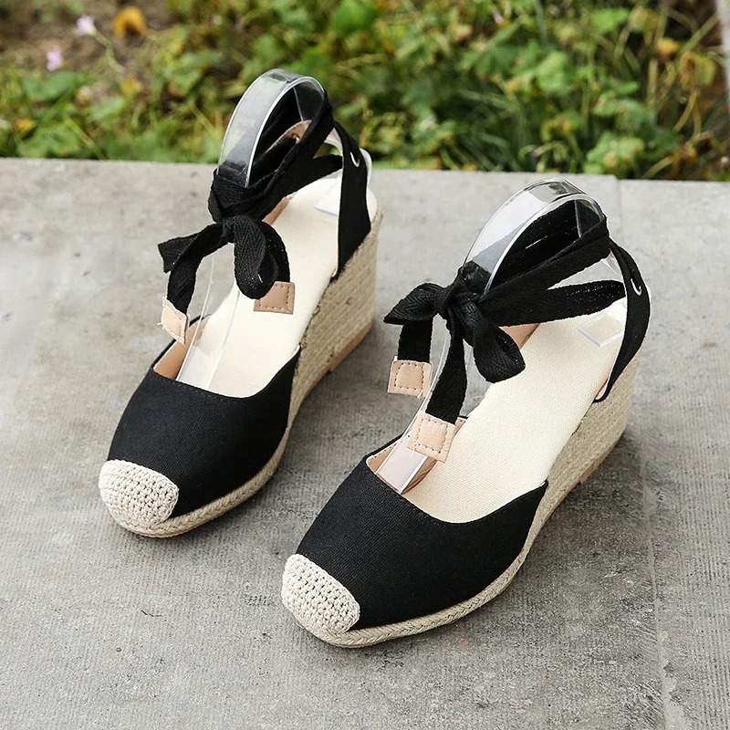 Womens Espadrille Ankle Sandals Comfortable Slippers Casual Shoes Breathable Flat Hemp Canvas Pump 250321BJ - view 7
