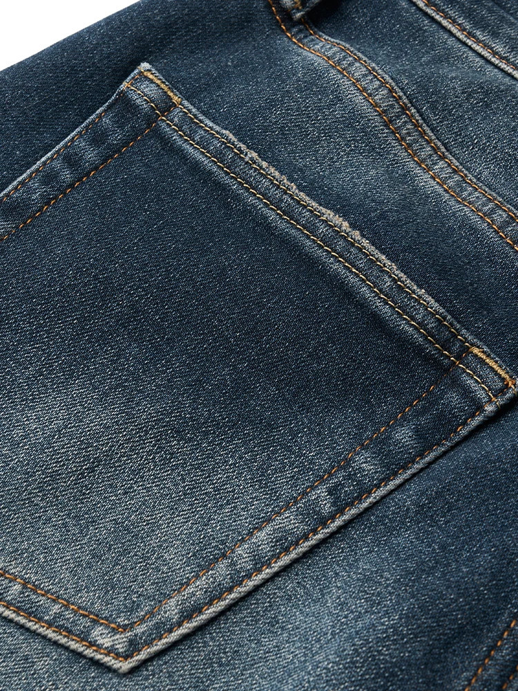 2025 Spring 15oz elastic brushed lining fabric jeans mens washed vintage denim Trouser 250320