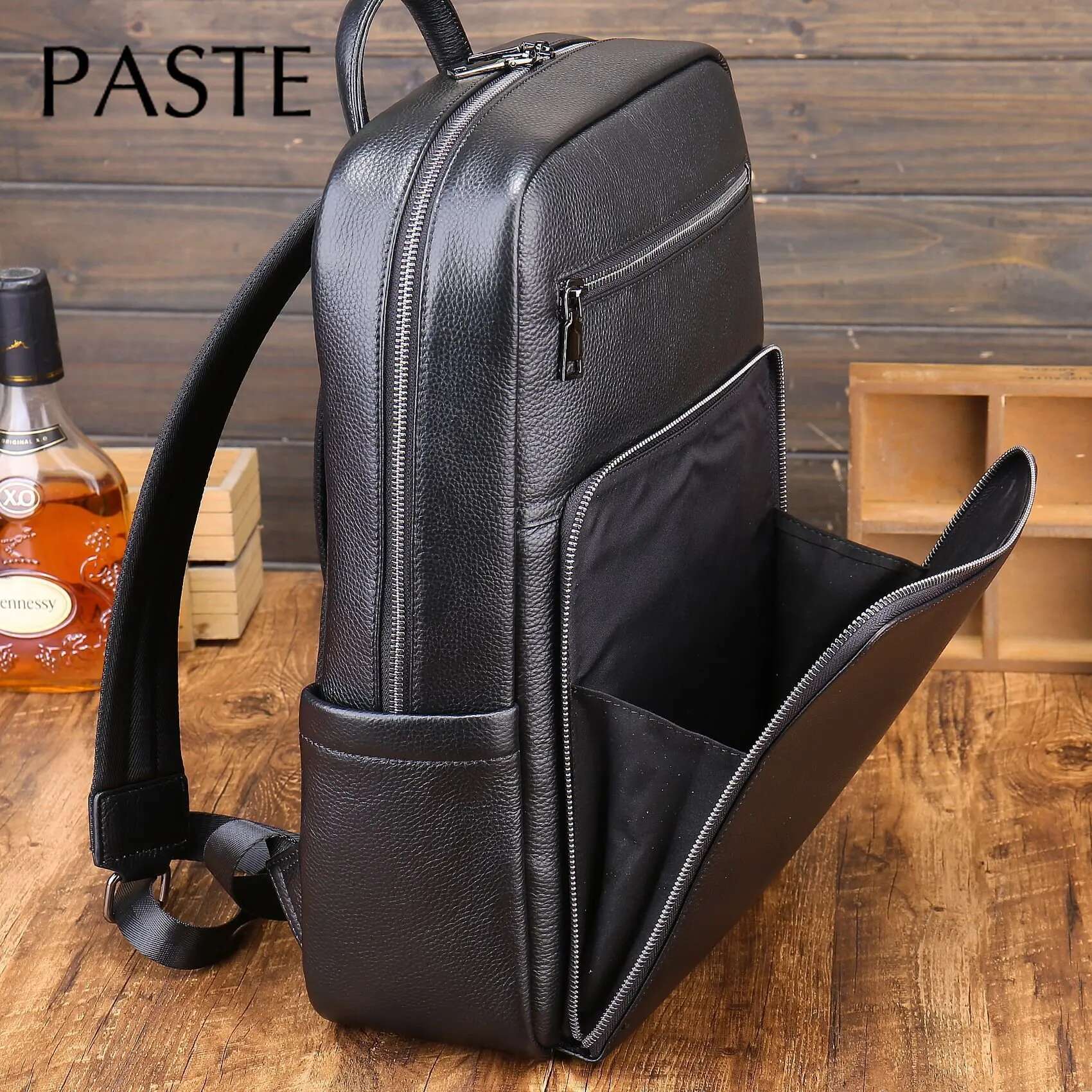 2023 Classic 100% Cow Leather Men's Backpack Black 15.6Inch Laptop School Bag Business Large Capacity Travel Backpacks