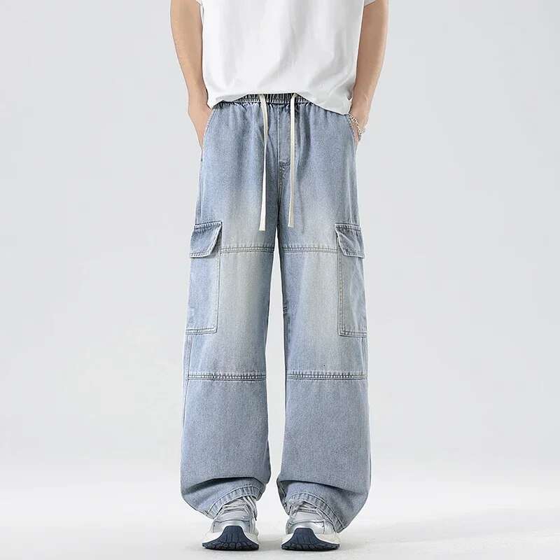 Designer Jeans Brand New Men's Jeans Spring New Stretch Waist Loose Straight Leg Wide Leg Street Hip Hop Loose Fashion Men's Denim Pants