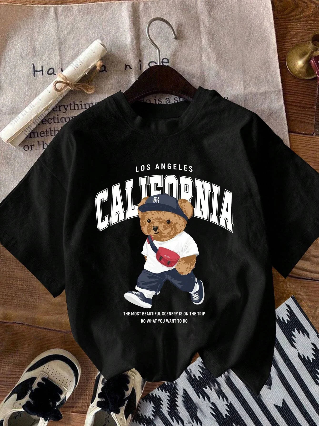 California Bear Mens Cotton Tshirt Fashion Large Rap Top Casual Short Sleeve Street Clothing Classic Arrival 250312