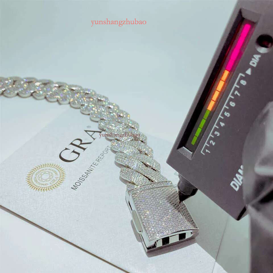 Cuban Chain Necklace Hip Hop 26mm Four Row Dia Box Buckle Miami Thick Sier Moissanite Men's Free shipping